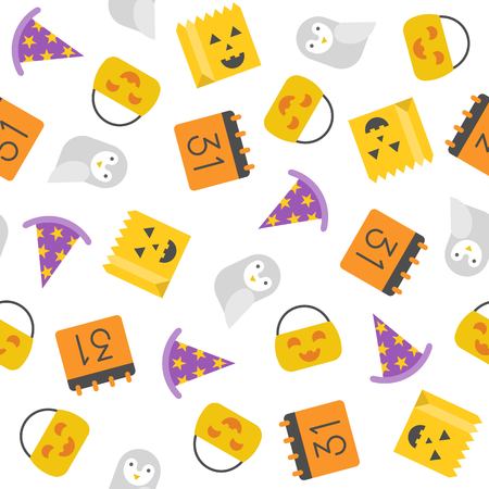 Spooky Halloween seamless pattern, flat design with clipping maskのイラスト素材