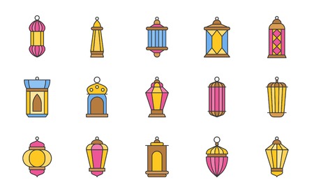 Arab lamp or Ramadan lantern, filled outline icon vector illustrationのイラスト素材