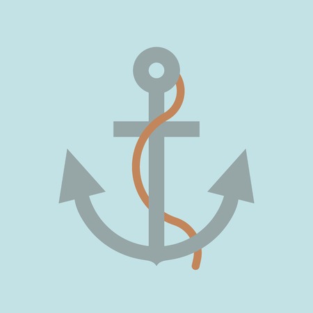 Anchor and rope flat design vector icon, nautical comcept