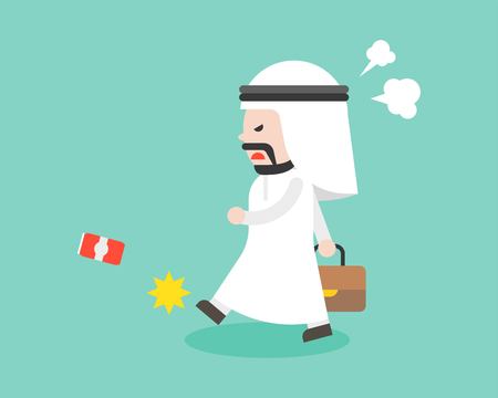 angry Arab businessman walking and kick can vector, flat design characterのイラスト素材
