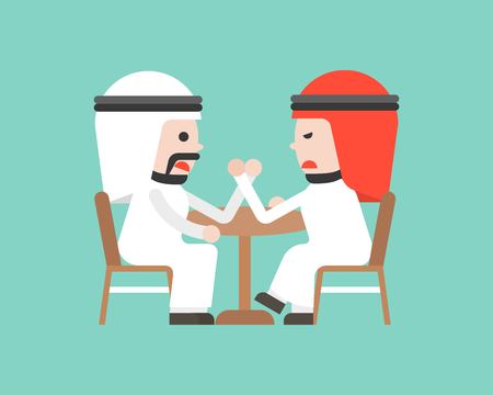 Two Arab Businessman arm wresting, business situation concept flat designのイラスト素材