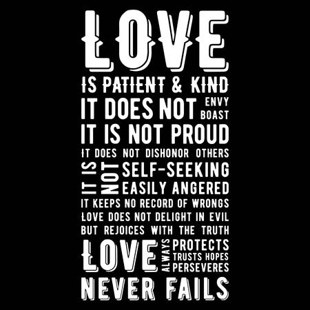 Biblical phrase from 1 corinthians 13:8, love never fails, typography design for use as printing poster, flyer or t shirtのイラスト素材