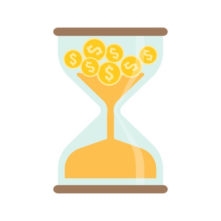 gold coins in hourglass, time is money concept flat design vectorのイラスト素材
