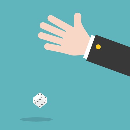 hand and dice, flat design vector illustration gambling conceptのイラスト素材