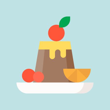 chocolate pudding with fruits, sweets and pastry set, flat design icon.のイラスト素材