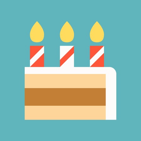 Candle and slice of Cake, sweets and pastry set, flat design icon.