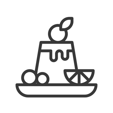 custard pudding, sweets and dessert outline icon.のイラスト素材