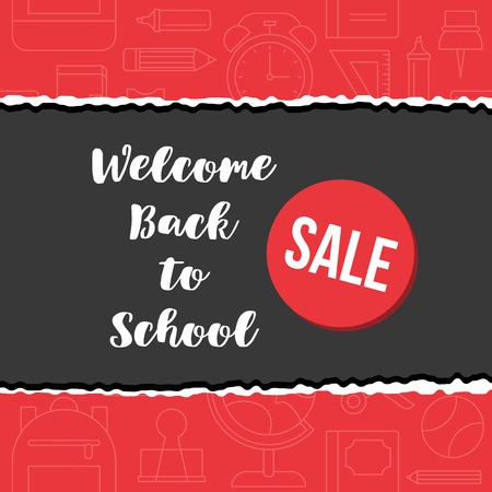 back to school sale poster on school supplies outline background.のイラスト素材