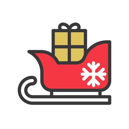 santa sledge and gift box. cute christmas and winter related set,suitable for use as material.editable outlineのイラスト素材
