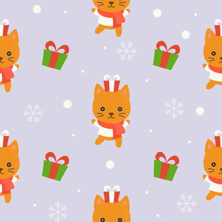 cute kitten winter theme, editable line detail,christmas seamless pattern theme, for use as wallpaper or wrapping paper giftのイラスト素材