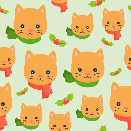 cute kitten winter theme, editable line detail,christmas seamless pattern theme, for use as wallpaper or wrapping paper giftのイラスト素材