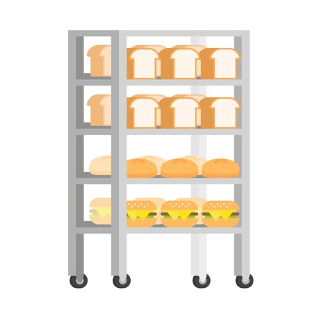 Bread rack with freshly baked bread vector Illustration flat designのイラスト素材