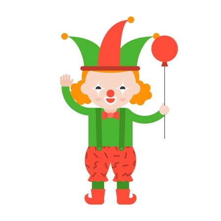 clown or joker with balloon, cute character, flat design professional conceptのイラスト素材