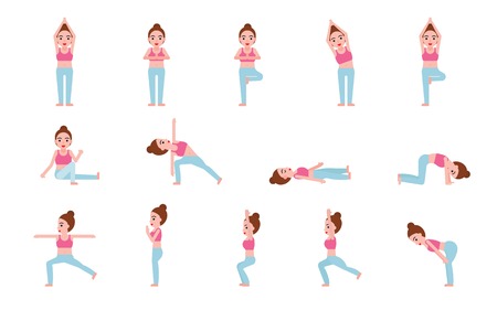 yoga postures set vector illustration, flat designのイラスト素材
