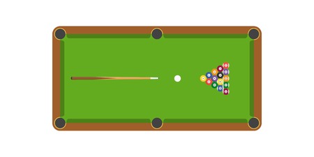Snooker or billiard table and cue stick and billiard ball, flat designのイラスト素材