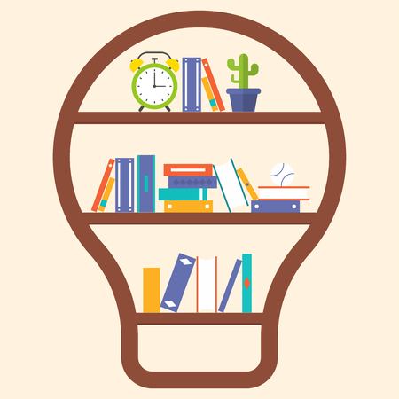 book shelf light bulb shape, flat designのイラスト素材