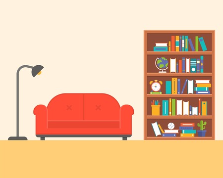 lamp with sofa and book shelf, flat designのイラスト素材