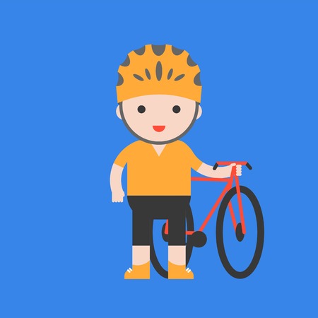 cute character biker and bicycle, flat designのイラスト素材