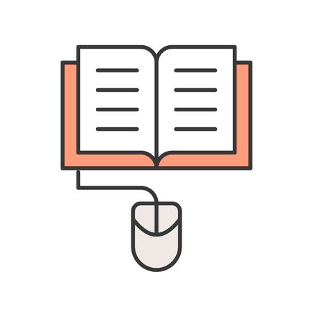 e book and mouse, online education editable stroke outline iconのイラスト素材