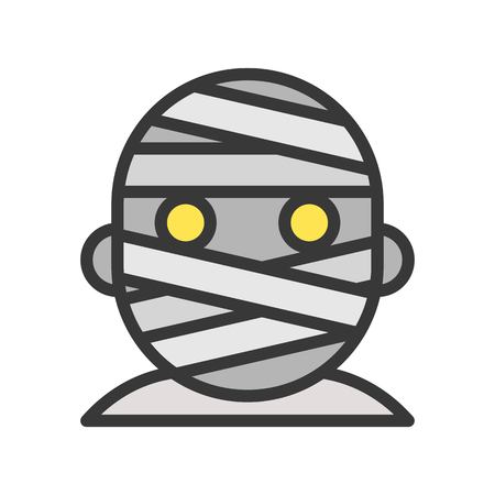 mummy head vector, halloween character editable strokeのイラスト素材