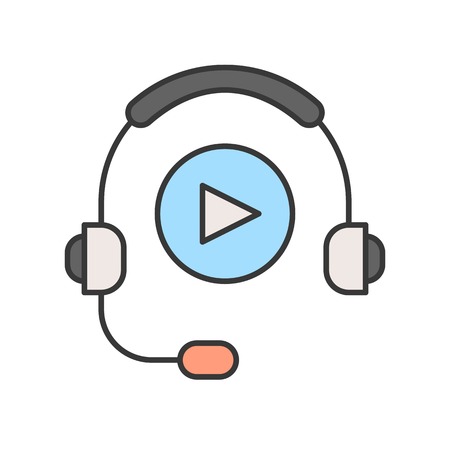 headphone and play button , technology and e-learning editable stroke outline iconのイラスト素材