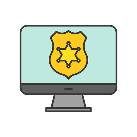 police shield on computer desktop screen, police official website icon, editable strokeのイラスト素材