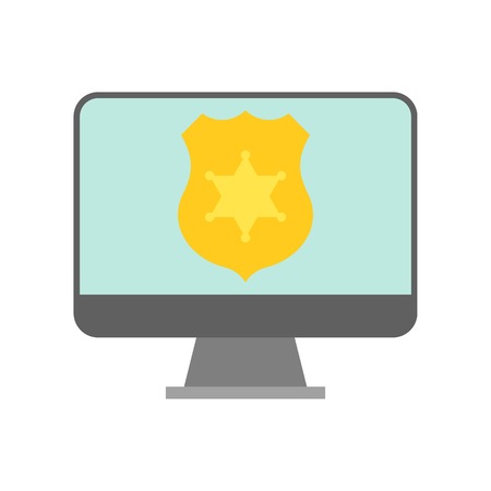 police shield on computer desktop screen, police official website iconのイラスト素材