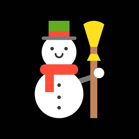 Snowman and broom, Merry Christmas icon set, flat designのイラスト素材