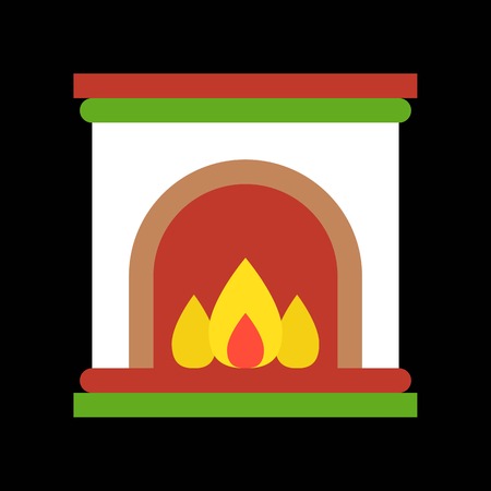 Fireplace, Merry Christmas icon set, flat design pixel perfectのイラスト素材