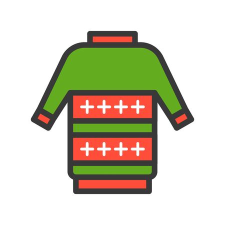 Ugly sweater, Merry Christmas theme set, filled outline editable stroke pixel perfect iconのイラスト素材