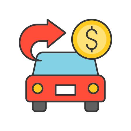 car with arrow and coin, car for cash, bank and financial related icon, filled outline editable strokeのイラスト素材