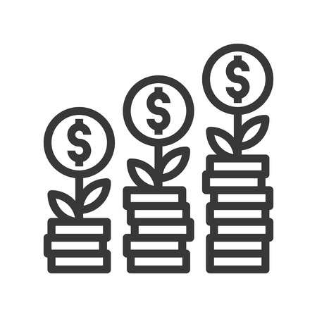 coin tree and stack of coins, investment and financial related icon, editable stroke outlineのイラスト素材