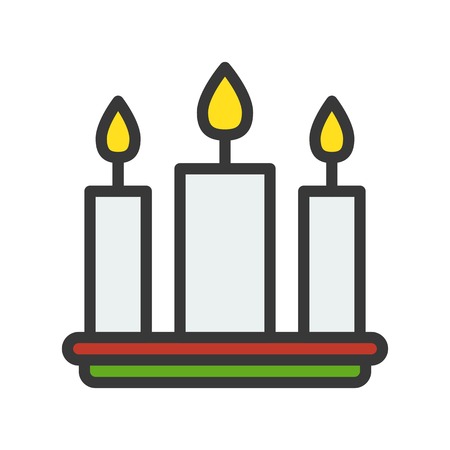 three candles, Merry Christmas theme set, filled outline editable stroke pixel perfect iconのイラスト素材