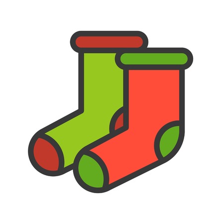 Green and red socks, Merry Christmas theme set, filled outline editable stroke pixel perfect iconのイラスト素材
