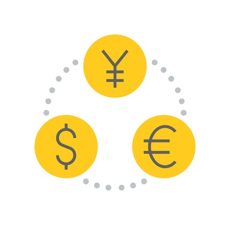 currency exchange euro yen and dollar, bank and financial related iconのイラスト素材