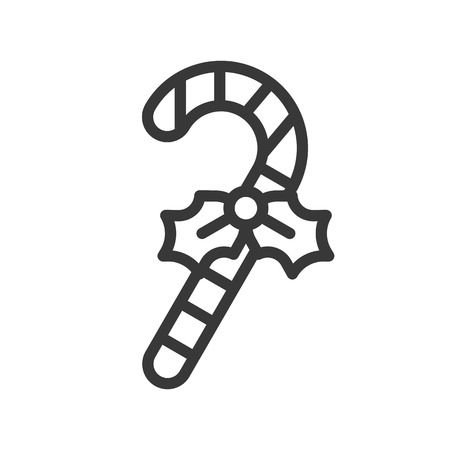 candy cane with mistletoe icon, christmas sweets. editable lineのイラスト素材