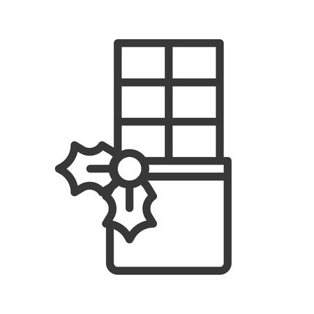 chocolate bar and mistletoe icon, editable outlineのイラスト素材