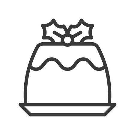 pudding icon with mistletoe, christmas food set, editable outlineのイラスト素材