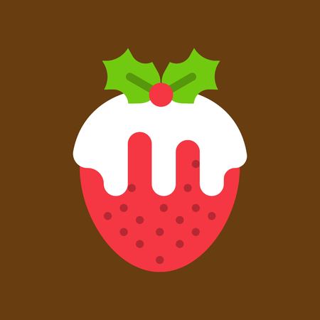 strawberry fondue with mistletoe, christmas sweets flat iconのイラスト素材
