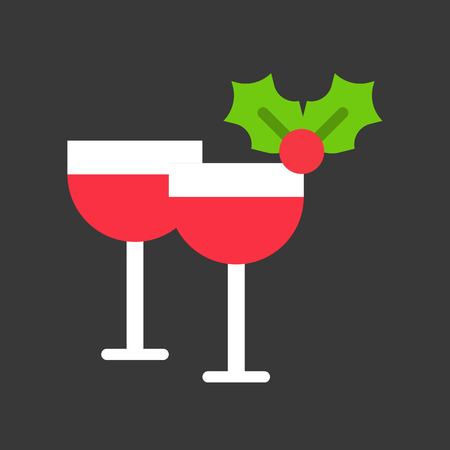 christmas champagne or wine glassed decoration with mistletoe iconのイラスト素材