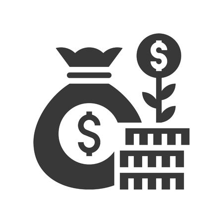 coin tree on stack of coin and money bag, profit, bank and financial related icon, glyph designのイラスト素材