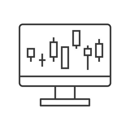 candlestick chart on computer screen, data report or stock market icon concept, editable stroke outlineのイラスト素材