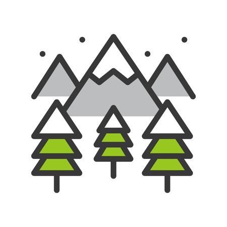 Winter landscape, Merry Christmas related icon set, filled outline design editable strokeのイラスト素材