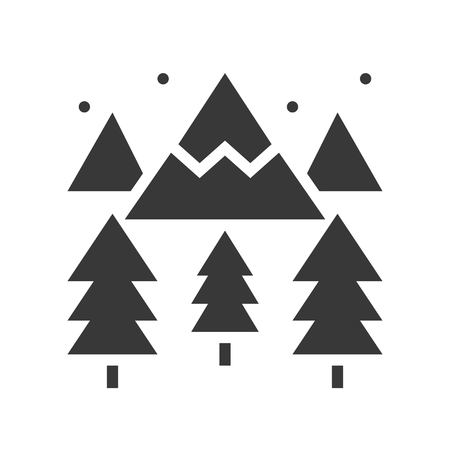 winter landscape, mountain, pine tree and snow falling, Merry Christmas filled icon setのイラスト素材