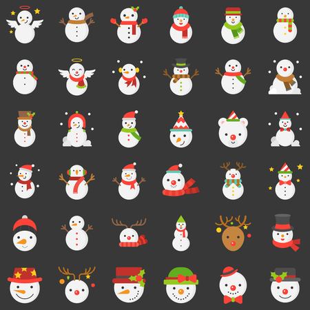 snowman icon set for christmas and winter theme flat designのイラスト素材