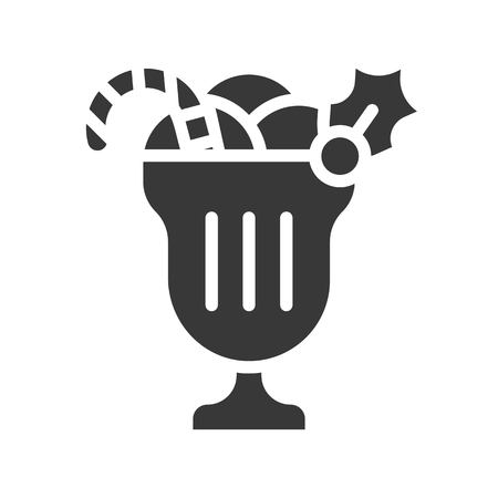 ice cream cup with candy cane and mistletoe, christmas foodのイラスト素材