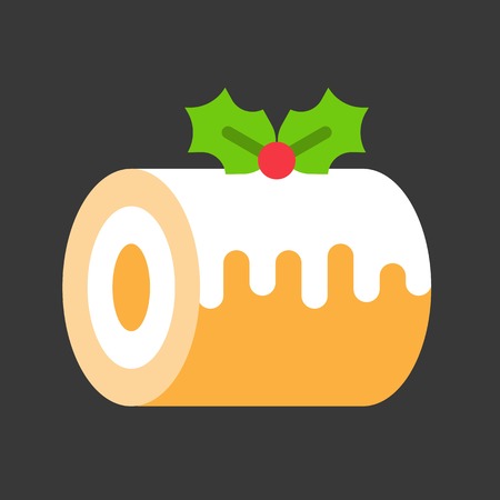 swiss roll sponge cake christmas theme decorated with mistletoeのイラスト素材