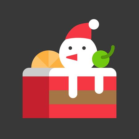 layered christmas cake decoration with snowman head and santa hatのイラスト素材