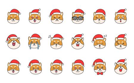 shiba inu emoticon set, filled outline design vector illustrationのイラスト素材