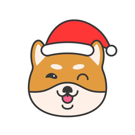 shiba inu emoticon, filled outline design vector illustrationのイラスト素材
